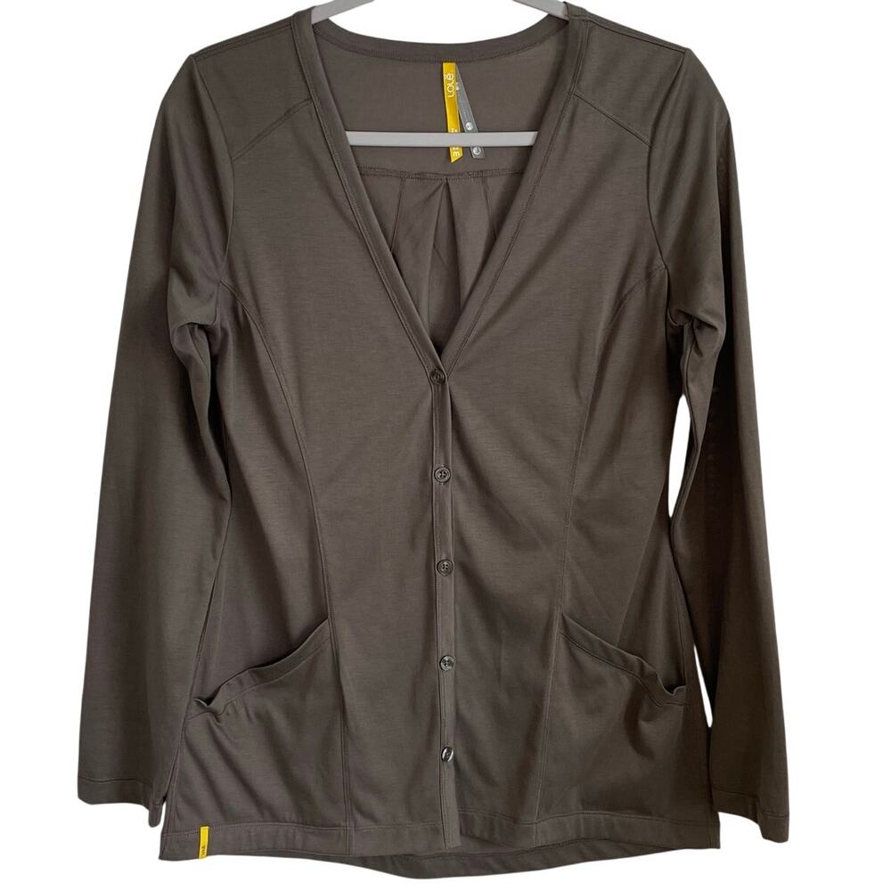 Lole Lightweight Cardigan Sz M Button Front Pockets V-Neck Brown Athleisure